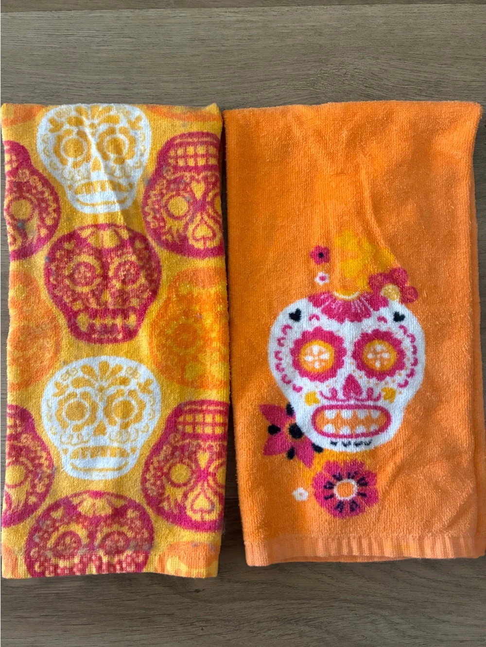 Day of the Dead Sugar Skull Cotton Hand Towels Set of 2 Halloween Fall EUC